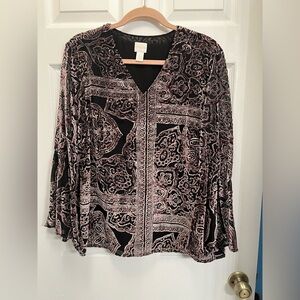 Chico's Black & Brown Patterned Blouse